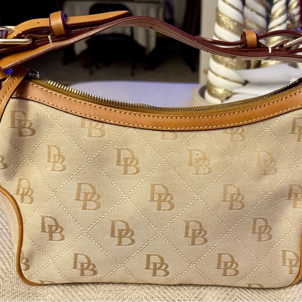 Dooney & Bourke Cream and Tan Monogram Shoulder Bag
